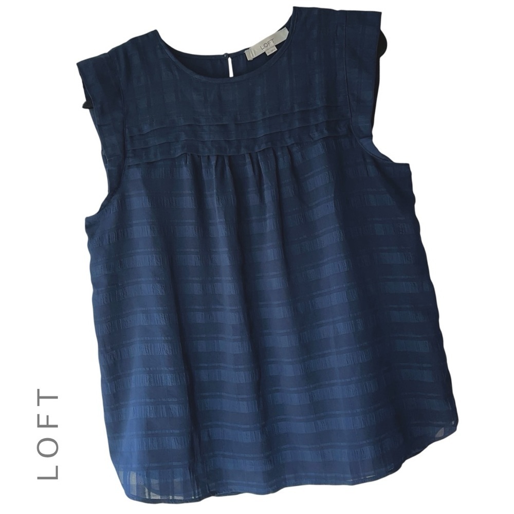 LOFT | NWOT SLEEVELESS PINTUCK TOP LINED NAVY BLUE TEXTURIZED FABRIC | MEDIUM